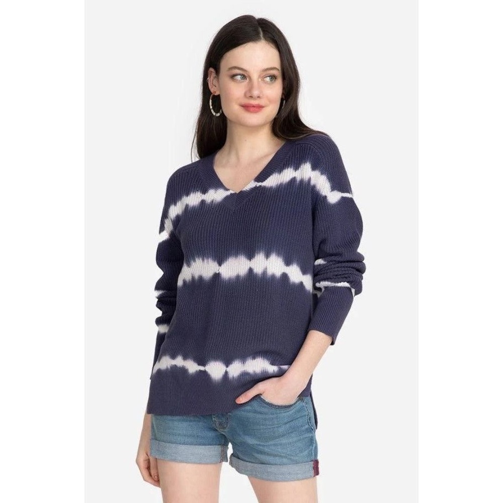 100% Cotton Johnny Was Tie Dye Pullover Knit Sweater Indigo M